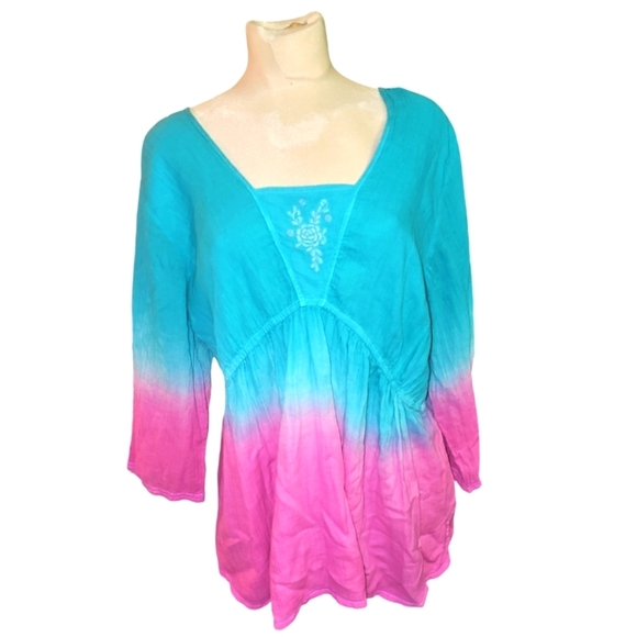 April Cornell XL Fiesta Blouse Tropical Evening Ombre Tie dye Embroidery - Picture 1 of 9